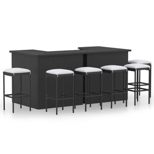 vidaXL 8-delige Tuinbarset met kussens poly rattan zwart, Tuin en Terras, Tuinsets en Loungesets, Nieuw, 7 zitplaatsen, Rotan
