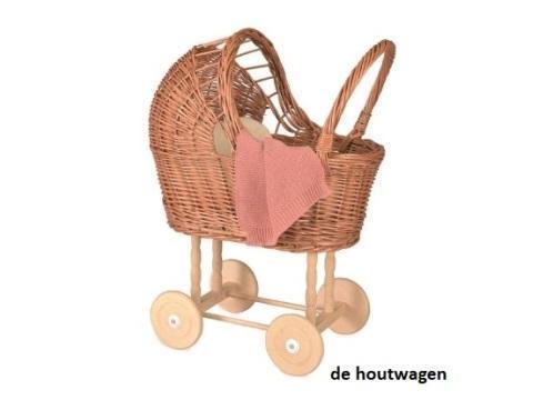 rieten poppenwagen met kap en gebreid dekentje, Kinderen en Baby's, Speelgoed | Houten speelgoed, Rij- of Hobbelspeelgoed, Nieuw