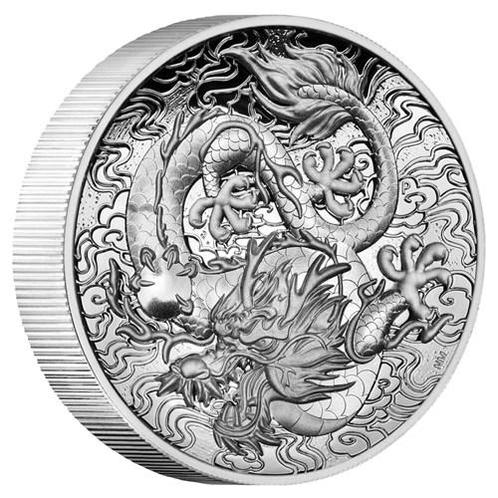 Chinese Myths and Legends Single Dragon 2 oz 2021 Proof High, Postzegels en Munten, Munten | Azië, Oost-Azië, Losse munt, Zilver