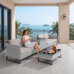 Wicker loungeset Ostuni - grijsgevlekt/grijs, Tuin en Terras, Tuinsets en Loungesets, Verzenden, Nieuw