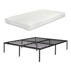 Metalen bedframe Vårdö 160x200 cm met bedbodem en matras zwa, Verzenden, Nieuw