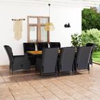 vidaXL 9-delige Tuinset met kussens poly rattan donkergrijs, Tuin en Terras, Nieuw, 8 zitplaatsen, Tuinset, Verzenden