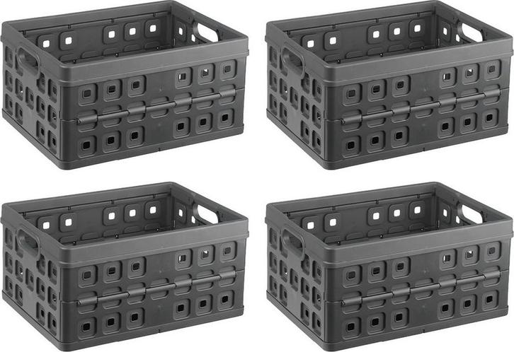 Sunware Square Vouwkrat Antraciet 32 liter 49x36xH24.5cm Set, Doe-het-zelf en Verbouw, Kratten en Dozen, Ophalen of Verzenden