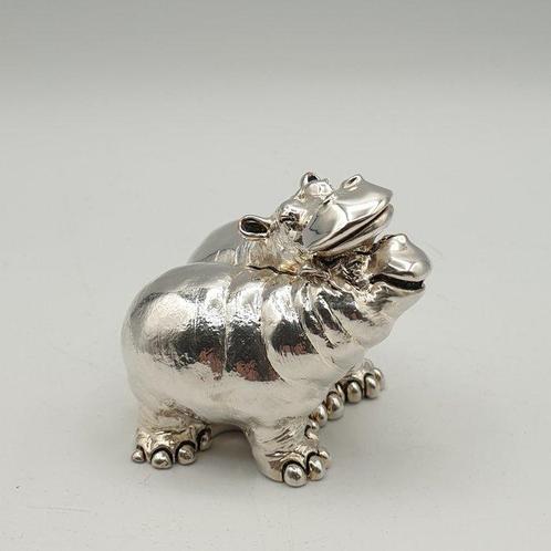Marcello Giorgi - Coppia di ippopotami rivestiti in argento, Antiek en Kunst, Antiek | Goud en Zilver