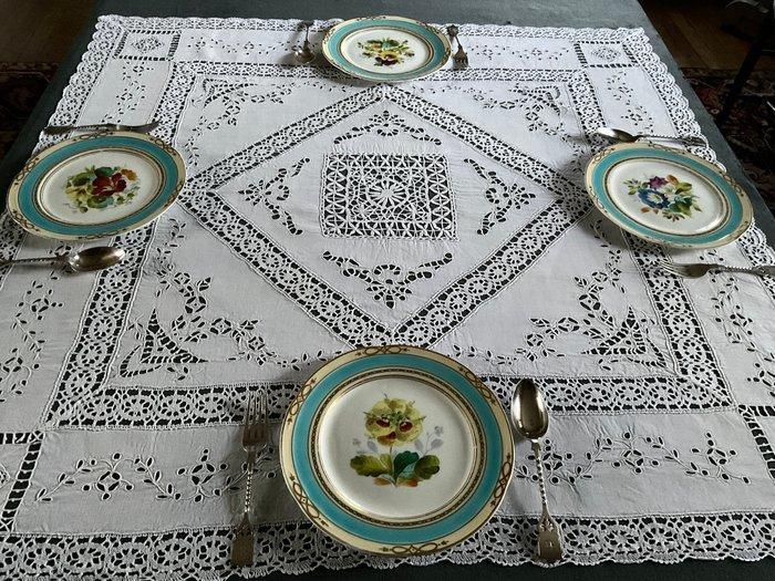 Eind 19e eeuw Richelieu tafelkleed 1m x 1m. Met 4 servetten, Antiek en Kunst, Antiek | Kleden en Textiel