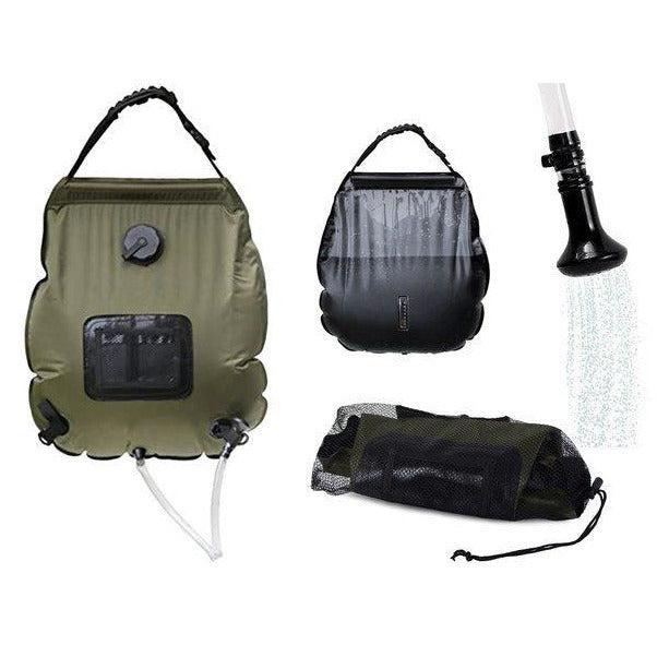 Camping douche waterzak met temperatuurmeter legergroen 20L, Caravans en Kamperen, Kampeeraccessoires, Ophalen of Verzenden