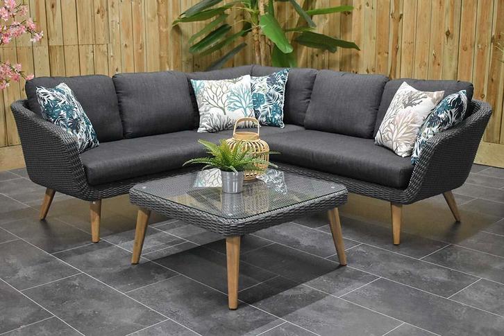 Milano Loungeset Hoekbank Lage Tafel Anthracite SHOWROOMMOD, Tuin en Terras, Tuinsets en Loungesets, Bank, Bijzettafel, 5 zitplaatsen