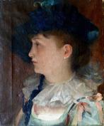 Ecole Impressionniste vers 1880 - Portrait de jeune femme à, Antiek en Kunst