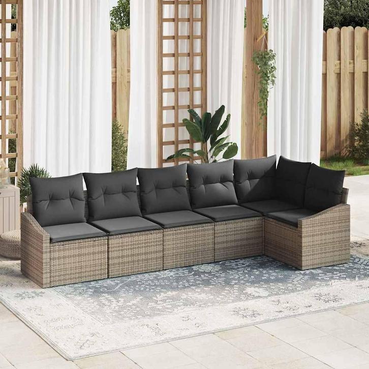 vidaXL Bankstel met kussen met opslag 6 pcs Grijs poly, Tuin en Terras, Tuinsets en Loungesets, Nieuw, Rotan, Verzenden