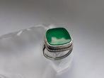 Zilver, Groene Agaat - Ring - Art Deco Signet, Antiek en Kunst