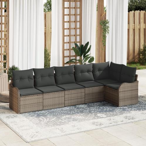 vidaXL 6-delige Tuinbankenset met kussens poly rattan grijs, Tuin en Terras, Tuinsets en Loungesets, Nieuw, Rotan, Verzenden