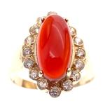 Gouden ring met vuuropaal en zirconia (geelgoud) (geelgoud), Gebruikt, Overige kleuren, 19 tot 20, Ophalen of Verzenden