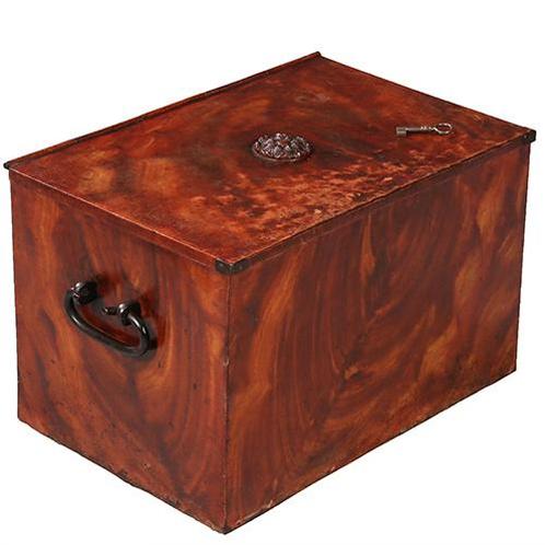 Geldkist of strongbox Engeland ca 1875 IJzer gehout in bloem, Antiek en Kunst, Antiek | Meubels | Kasten, Ophalen of Verzenden