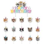 16-delige set Happy Birthday Cats, Nieuw, Versiering, Taarten of Cupcakes, Verzenden