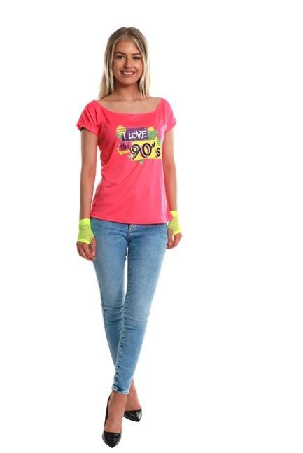 T-Shirt Neon Pink I Love The 90s Dames, Kleding | Dames, Carnavalskleding en Feestkleding, Nieuw, Ophalen of Verzenden