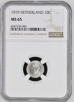 Koningin Wilhelmina 10 cent 1919 MS65 NGC gecertificeerd, Postzegels en Munten, Munten | Nederland, Verzenden, Zilver, 10 cent