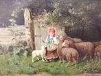 Europese school (XIX) - Fille avec moutons, Antiek en Kunst, Kunst | Schilderijen | Klassiek