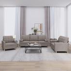 vidaXL 3-delige Loungeset met kussens stof taupe, Huis en Inrichting, Banken | Bankstellen, Verzenden, 150 tot 200 cm, Nieuw, Stof