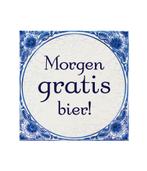 Tegels delfts blauw Morgen gratis bier 15cm, Nieuw, Verzenden