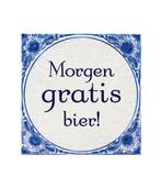 Tegels delfts blauw Morgen gratis bier 15cm, Huis en Inrichting, Nieuw, Verzenden