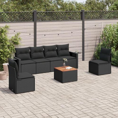 vidaXL 7-delige Loungeset met kussens poly rattan zwart, Tuin en Terras, Tuinsets en Loungesets, Loungeset, Nieuw, Rotan, Verzenden