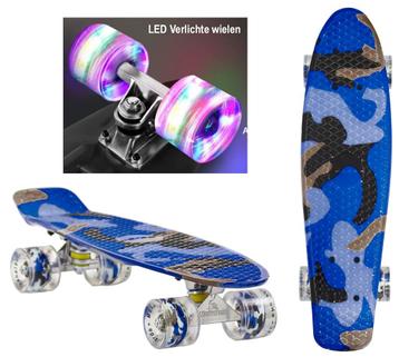 Sajan - Skateboard - LED - Penny board - Camouflage Blauw -