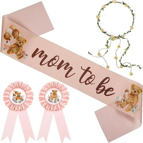 4-delige Babyshowerset met sjerp, 2 rozetten en bloemenkrans, Kinderen en Baby's, Kraamcadeaus en Geboorteborden, Verzenden