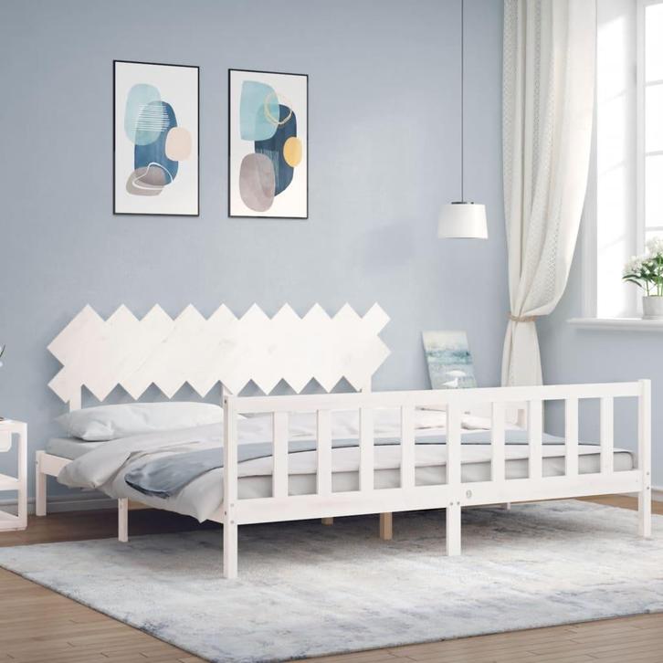 vidaXL Bedframe zonder matras massief grenenhout wit 200x200, Huis en Inrichting, Slaapkamer | Bedden, Overige maten, 200 cm, Wit