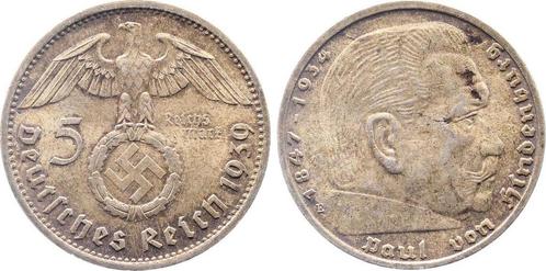 Duitsland 5 Reichsmark Hindenburg 1939 E vz/st huebsche P..., Postzegels en Munten, Munten | Europa | Niet-Euromunten, Verzenden