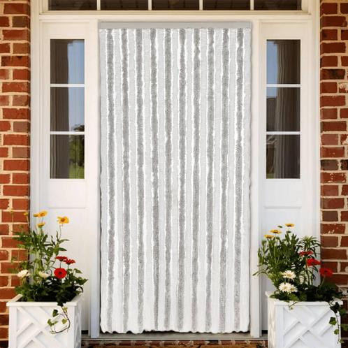vidaXL Vliegengordijn 90x220 cm chenille lichtgrijs en wit, Huis en Inrichting, Stoffering | Gordijnen en Lamellen, Grijs, Nieuw