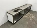 RVS Spoel- en werktafel met dubbele wasbak, Ophalen of Verzenden, Gebruikt, RVS Meubilair
