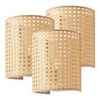 Wandlamp Ascot 20x16x12 cm set van 3 wit en rotan look E27 l, Huis en Inrichting, Lampen | Wandlampen, Verzenden, Nieuw