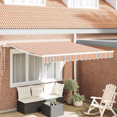 vidaXL Uittrekbare luifel Oranje / grijs / blauw / wit 350 x, Tuin en Terras, Zonneschermen, Nieuw, Verzenden
