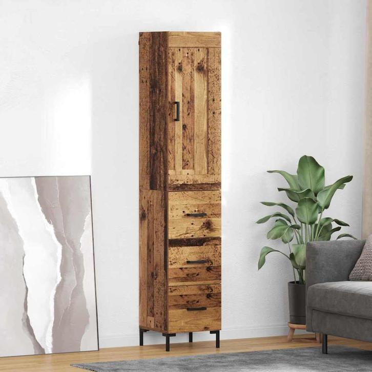 vidaXL Highboard met lade Oud Hout 34,5 x 34 x 180 cm, Huis en Inrichting, Kasten | Buffetkasten, Nieuw, Minder dan 50 cm, Overige houtsoorten