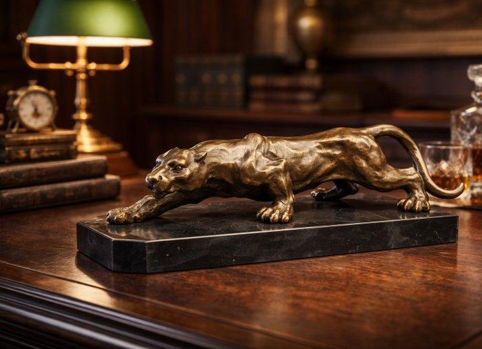 Beeld, XL Bronze Panther 41cm - 13.5 cm - Marmer, Brons -, Antiek en Kunst, Curiosa en Brocante