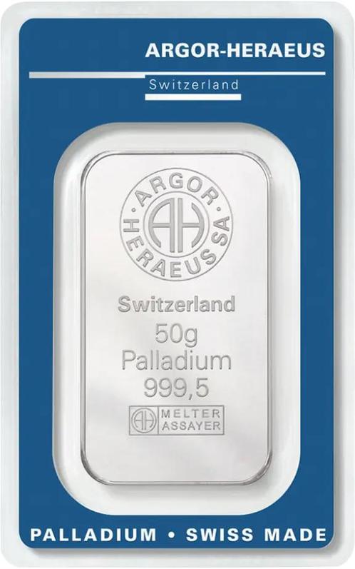 Palladium - Argor Heraeus 50 gram baar, Postzegels en Munten, Munten | Oceanië, Losse munt, Verzenden