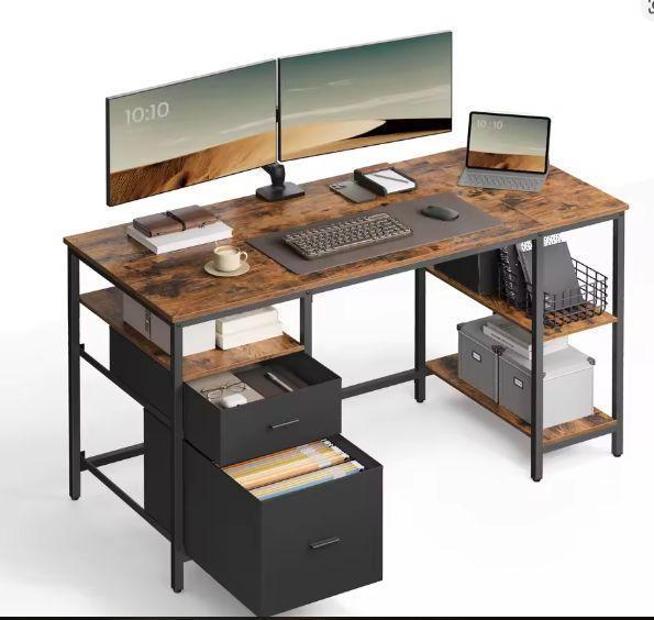 Bureau 60×140×76 cm met 3 Planken en 2 Lades – Industrieel, Huis en Inrichting, Bureaus, Nieuw, Verzenden