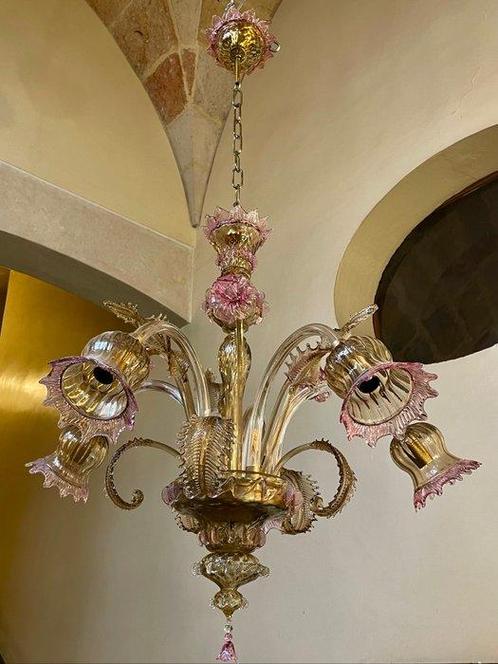 Kroonluchter - Murano - grote ambra rosé, Antiek en Kunst, Antiek | Lampen