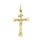 Gouden hanger van een kruis met corpus; INRI, Ophalen of Verzenden, Gebruikt, Goud, Overige merken