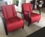 Set van 2 leren fauteuils met stalen frame - rood leer, Huis en Inrichting, Fauteuils, Nieuw, Ophalen of Verzenden, Industrieel