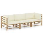 vidaXL 3-delige Loungeset met crèmewitte kussens bamboe, Verzenden, Nieuw, Hout, Loungeset