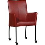 Leren eetkamerstoel Comfort met wieltjes en armleuning -, Huis en Inrichting, Stoelen, Nieuw, Leer, Ophalen of Verzenden, Rood
