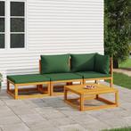 vidaXL 4-delige Loungeset met groene kussens massief hout, Verzenden, Nieuw, Hardhout, Loungeset
