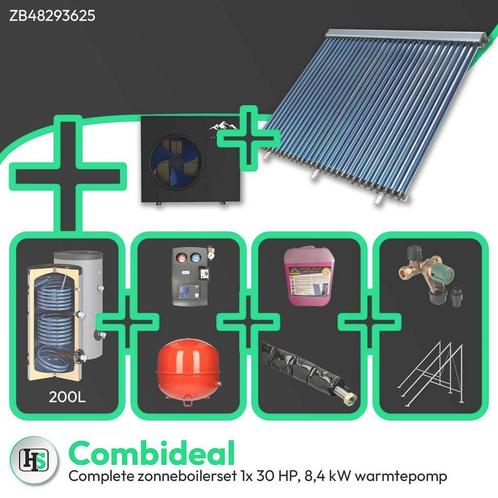 Complete zonneboilerset 1x30HP, 200L met 8,4 kW warmtepomp, Doe-het-zelf en Verbouw, Verwarming en Radiatoren, 800 watt of meer