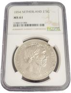 Koning Willem III 2 1/2 Gulden 1854 MS61 NGC gecertificeerd, Postzegels en Munten, Munten | Nederland, Verzenden, Koning Willem III