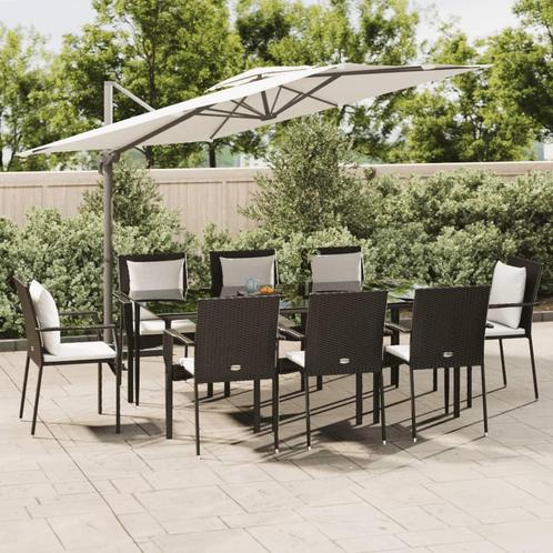 vidaXL 9-delige Tuinset poly rattan zwart, Tuin en Terras, Tuinsets en Loungesets, Tuinset, Nieuw, 8 zitplaatsen, Rotan, Verzenden