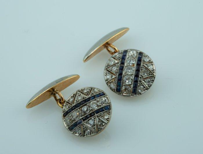 Manchetknopen - 18 karaat Geel goud, Witgoud Diamant, Sieraden, Tassen en Uiterlijk, Antieke sieraden