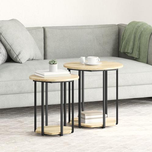 vidaXL Bijzettafel Set van 2, Sonoma Eikenhout en Metaal, Huis en Inrichting, Tafels | Bijzettafels, Nieuw, Verzenden