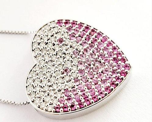 Ketting met hanger - 18 karaat Witgoud - 1.40ct. tw. Saffier, Sieraden, Tassen en Uiterlijk, Antieke sieraden