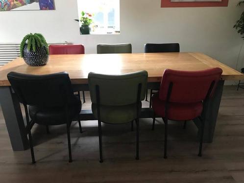 Set van 4 Set van 6 leren eetkamerstoelen met kruisframe - v, Huis en Inrichting, Stoelen, Vier, Nieuw, Leer, Ophalen of Verzenden